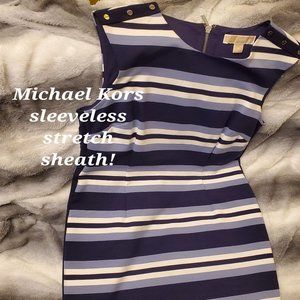 Michael Kors blue and white stripe stretch sleeveless sheath, size 10